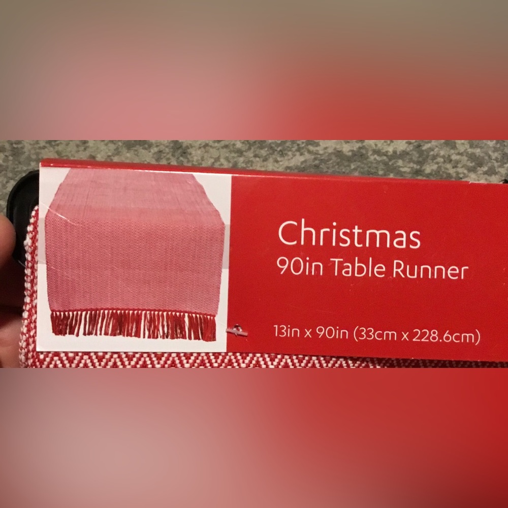 90” Table Runner, Christmas , red and white, tasseled, cotton
